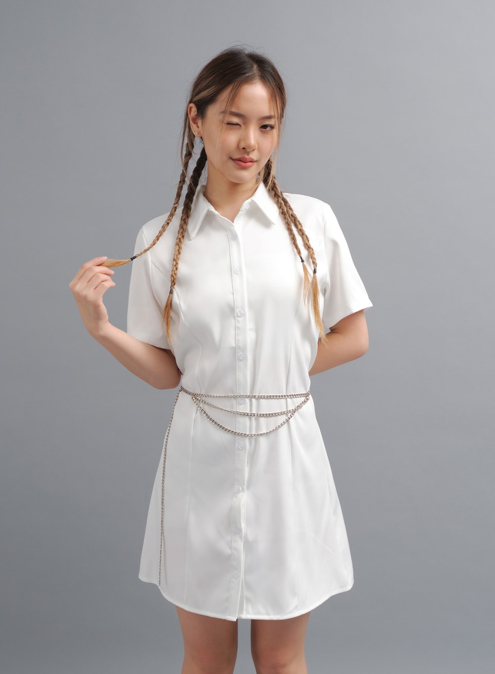 Slim Fit Mini Shirt Dress CY24 - Lewkin