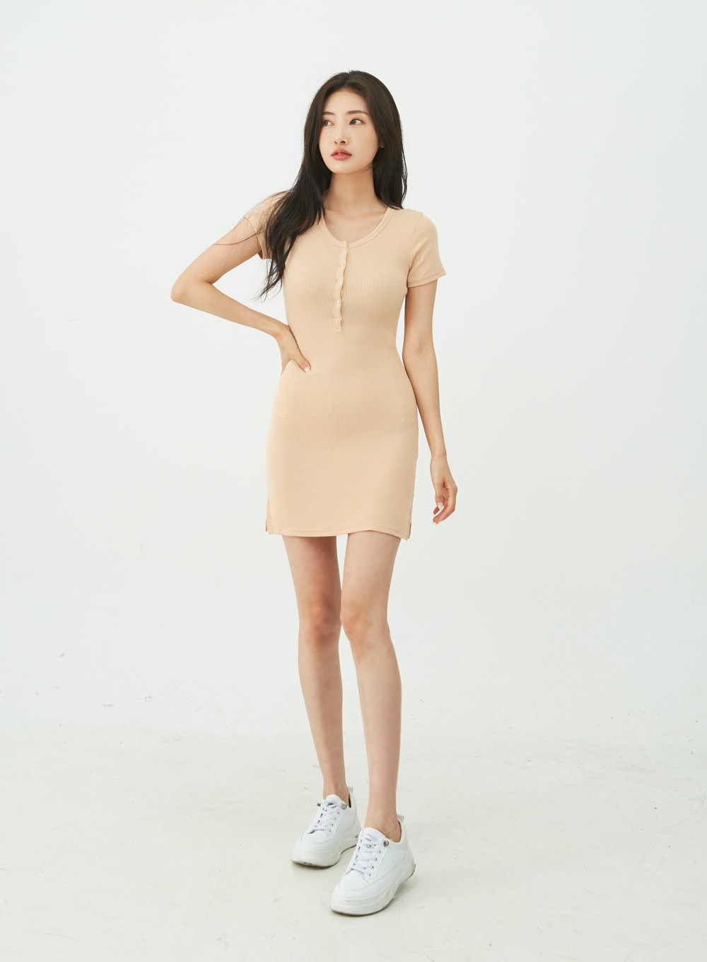 Snap Buttoned Side Slit Bodycon Mini Dress IU11 - Korean Women's ...