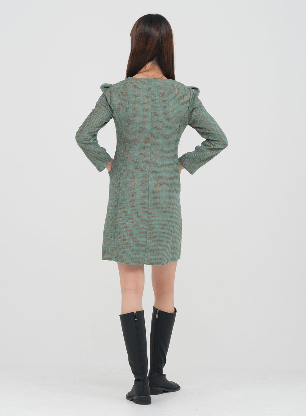 Square Neck Tweed Mini Dress #OU-A2812001 - Lewkin