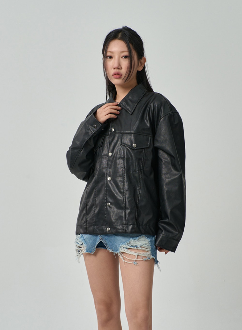 ウォッシュレザーブルゾン Faux Leather Blouson