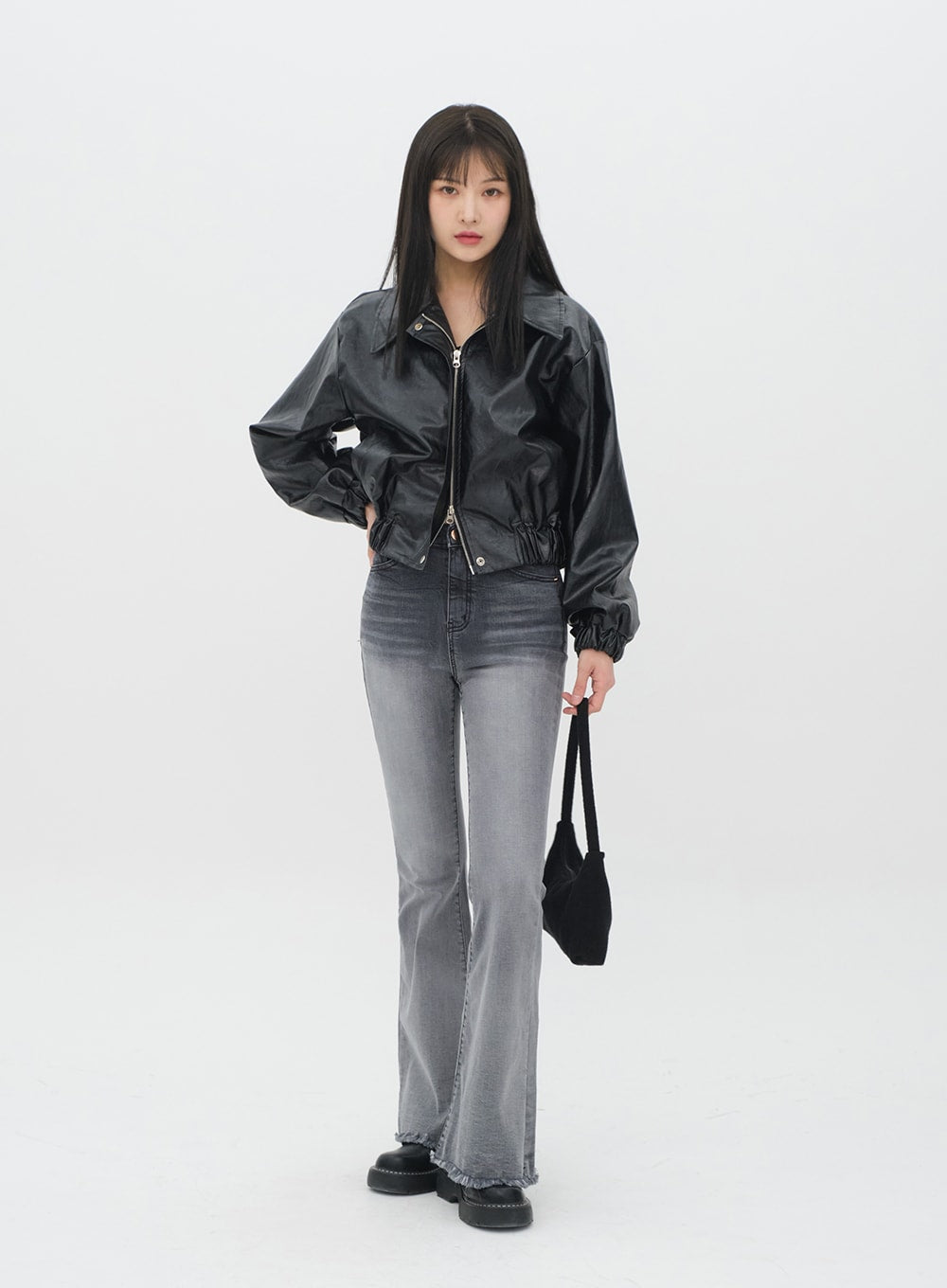 Faux Leather Crop Jacket J19 - Lewkin